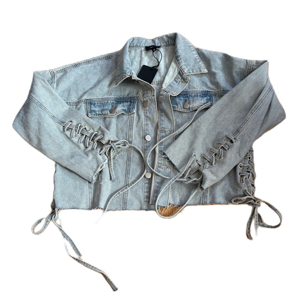 Heyson Lace-Up Light Blue Denim Jacket NEW Medium Jean Tie 100% Cotton